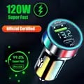 Dual Port Super Fast USB Car Charger with 120W Power Delivery for iPhone 14 Pro Max, Samsung S23, Compact Design, Universal Compatibility, Safety Features - Portable 2 Port Fast Charging Technology for iPhone 13, 12, 11, Samsung S22, Tablets, and More