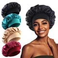 Luxurious Satin Wide Brim Nightcap for Healthy Hair - Soft Silk Material, Full Coverage Design, Elastic Band, Styling & Hair Wrapping Tool - Prevents Frizz, Breakage, and Tangles - Lightweight, Breathable, and Versatile Haircare Accessory