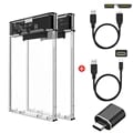High-Speed USB 3.0/Type C HDD Enclosure with Tool-Free Installation for 2.5 inch SATA SSD, Clear Harddisk Box Design, Wide Compatibility, Durable Construction - Transfer Speeds up to 5Gbps, Modern Look, Easy Monitoring, Long-Lasting Protection