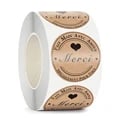 Merci Kraft Stickers - Premium Paper Material with French Thank You Design - Versatile DIY Crafting Essential for Gratitude and Appreciation - Pack of 100 to 500 Stickers Available