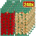 Festive Mini Christmas Bows Ornaments Pack of 240 & 12 Pieces | Red & Gold DIY Craft Project for Holiday Decor | Versatile Hanging Pendant for Tree, Gifts, Parties | Bowknot Gifts for New Year's Eve and Home Decor