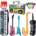 Rock Star Inflatable Toy Set with Boom Box, Guitar, and Bass - Perfect 80's and 90's Party Decorations - Durable PVC Material - Vibrant and Eye-Catching - Ideal for Music-Themed Events and Photo Booths - Easy to Inflate and Reuse - Authentic Design for Nostalgic Ambiance