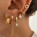 Vintage French Design Stainless Steel Zircon Star Hoop Earrings with 18K Gold Plated Chain - Lightweight Unisex Punk Rock Style Accessory - Durable and Tarnish-Resistant - Perfect Gift Idea for Men and Women