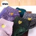 Set of 5 Pairs Glittery Love Heart Embroidered Ankle Socks - Breathable and Comfortable Fabric with Silver and Colorful Accents - Perfect Gift Idea for Women and Girls - Versatile and Stylish Fashion Accessories for Everyday Wear