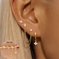 Exquisite Crystal Zirconia Flower Hoop Earrings Set - 3PCS Women's Elegant Jewelry with Chain Detail - Premium Stainless Steel Earrings for Everyday Wear - Sparkling Stones, Lightweight Design - Versatile and Stylish Gift for Her - Sophisticated and Modern Accessories