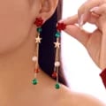 Festive Merry Christmas Pearl Flower Star Bell Tassel Earrings with Crystal Zircon Snowflakes - Durable and Versatile Holiday Accessory for Women and Girls - Thoughtful Gift Idea for All-Day Comfort and Elegance
