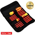 10-Piece VDE Insulated Screwdriver Set with Magnetic Tips and Durable Case - 500V Protection, Professional Electricians Tools for Home and Work, High-Quality Blades for Secure One-Handed Operation and Storage, Versatile and Reliable Screwdrivers for DIY and Electrical Projects