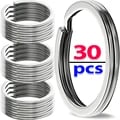 Stainless Steel Split Key Rings - Pack of 10 or 30, 25-35mm Round Flat Line Design for DIY Keychains, Jewelry Making, and Crafts - Durable and Easy to Use Keychain Accessories with Polished Silver Finish