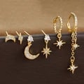 Stainless Steel Chain Star Moon Hoop Earrings Set of 6 with Cubic Zirconia Pendants - Versatile and Stylish Jewelry for Women, Hypoallergenic and Lightweight Design for Everyday Wear - Great Gift Idea for Special Occasions and Birthdays