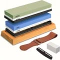 Premium Sharpening Stone Kit with 4 Double-Sided Stones - 400/1000 and 3000/8000 Grit Sizes - Durable Corundum Construction - Bamboo Base for Secure Sharpening - Easy to Use with Water Lubricant - Versatile for Kitchen, Hunting, and Woodworking Knives