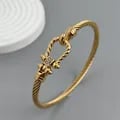 18K Gold-Plated Stainless Steel Horseshoe Couple Bracelet with Steel Wire Button Pattern Design - Waterproof and Timeless Gift for Wife, Anniversary, and Everyday Wear