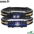 BORUiT High Power LED Mini Headlamp with 1000 Lumens Brightness, Rechargeable 18650 Battery, Waterproof Design, Adjustable Headband, and Multiple Lighting Modes for Camping, Hunting, Hiking - Durable and Sweat-Resistant Outdoor Headlight