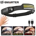 Advanced COB LED Headlamp with Smart Sensor Induction, Rechargeable Battery, and 5 Lighting Modes - Ideal for Camping, Hiking, Running - Adjustable Headband and Lightweight Design for Comfort and Versatility