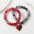 Romantic ECG Heart Charms Magnetic Red Black Beaded Couple Bracelets - Adjustable Size High-Quality Party Jewelry Gifts for Men and Women
