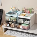 Compact Multi-Functional Desk Organizer with Drawer - Durable Office Desktop Storage Box for Business Cards, Pens, and Stationery Items - Space-Saving Design for Small Workspaces - Keep Your Workspace Organized and Stylish