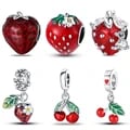 925 Silver Strawberry Cherry Fruit Series Charms Beads for 3mm Original Bracelets - Exquisite Design, Premium Quality, Universal Compatibility, DIY Fun, Special Gift Idea