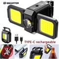 Compact and Portable USB Rechargeable Mini Keychain Light with COB LED Technology for Super Bright Illumination, Foldable Side Lights, Multi-functional Lantern for Camping, Hiking, and Emergency Use