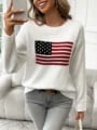 American Flag Crew Neck Long Sleeve Women's Sweater - Soft & Durable Fabric, Patriotic Design, Flattering Fit, Easy Care, Versatile Wardrobe Staple for Fourth of July Celebrations and Everyday Wear