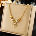 316L Stainless Steel Heart-Shaped Tree Pendant Necklace with Beads and Choker Chains - Durable, Tarnish-Resistant, Hypoallergenic Jewelry for Women - Elegant Design, Perfect Gift Choice - Versatile Style for Casual and Formal Outfits - Party-Ready Statement Piece