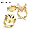 YILUOCD Spinner BFF Matching Rings - Cute Cartoon Anime Design Gold Color Adjustable Friendship Rings Set - Durable Material Perfect Gift for Best Friends - Eternal Friendship Symbol - Versatile Style for Any Occasion