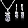 Luxurious 925 Sterling Silver and White Stone Cubic Zirconia Dangle Earrings and Pendant Necklace Gift Set - Premium Quality Jewelry Set for Women - Adjustable Chain Length - Elegant and Versatile Accessories for Any Occasion - Complete Set for a Stylish and Glamorous Look