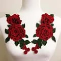 Elegant Red Rose Flower Embroidered Sew-On Patch for Clothing and DIY Crafts - 23*12CM - High-Quality Material, Versatile Usage, Easy Application - Enhance Your Style with Intricate Design - Ideal for Dresses, Hats, Bags, Jeans - Express Creativity and Individuality