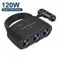 USB Type C Socket Car Cigarette Lighter Splitter with 120W Fast Charger, 3-in-1 High Power Output for Laptops, Tablets, and Smartphones, Wide Compatibility with 12V/24V Vehicles, Safe and Reliable Charging Experience, Compact and Portable Design for Travel and Daily Use