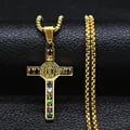 Premium Stainless Steel Saint Benedict Crystal Virgin Mary Crucifix Male Necklace Jewelry Cruz - Adjustable Length, Rust Resistant, Perfect Gift for Catholic Men, Intricate Detailing, Sparkling Crystals, Masculine Style