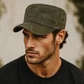 Vintage Military Cadet Hat Inspired Waxed Canvas Cotton Cap - Waterproof, Adjustable Strap, Comfortable Fit, Versatile Accessory, Classic Military Style, Durable Materials, Breathable Design, High-Quality Craftsmanship