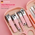 Deluxe Pink and Blue Stainless Steel Manicure and Pedicure Set - 14-Piece Nail Care Kit for Men and Women - Portable and Easy to Maintain Tools for Professional Grooming - Includes Scissors, Clippers, and Ear Digging Spoon