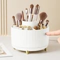 360-Degree Rotating Makeup Storage Box with Large Capacity Compartments - Durable Transparent Plastic Organizer for Lipstick, Brushes, and Pens - Space-Saving Solution for Bathroom or Vanity - Portable and Lightweight Travel-Friendly Cosmetic Organizer with Sleek Modern Design