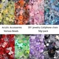 Vibrant Assorted Acrylic Beads Pack for Jewelry Making and DIY Mobile Phone Chains - 50g Random Styles of Flowers, Butterflies, and Hearts - High-Quality Material, Lightweight and Durable - Ideal for Custom Accessories and Gifts, Glossy Finish for Long-Lasting Vibrancy