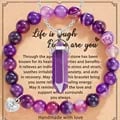 Amethyst Hexagonal Column Necklace & Purple Stripe Agate Bracelet Set for Stress Relief & Anxiety - High-Quality Jewelry Gift with Calming Properties - Stylish Accessories for Inner Peace and Balance
