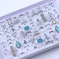 Boho Vintage Style Glass Turquoise Rings Lot - 20/30 Pieces, High-Quality Bohemian Jewelry Set for Parties, Festivals, and Daily Wear - Unique Handcrafted Designs with Vibrant Turquoise Accents, Perfect Gift for Friends and Family
