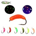 Vtwins 4 Ice Fishing Luminous Tungsten Bead Head Nymph Bug Worm Fly Caddis Larvae Insect Baits - Premium Trout Lures with Fast Sinking Action for Successful Fishing Trips - Durable and Versatile Pesca Fishing Baits for Jigging, Trolling, and Casting in Various Conditions