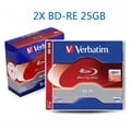 Verbatim Blu-Ray Disc BD-RE 25GB 2X BDRE Blank Bluray Disk - Pack of 5 Dual Layer High Capacity Storage Media for HD Videos, Photos, and Data Backup - Fast 2X Speed Performance, Reliable and Durable Optical Media for Blu-ray Projects