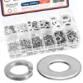 260/95 Pcs Stainless Steel Lock and Flat Washer Assortment Kit - M3-M10 Sizes for Automotive, Machinery, Construction - Spring Lock Washers for Secure Fastening, Flat Washers for Even Load Distribution - Corrosion Resistant, Rustproof, Organized Storage Case Included