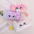 Large Capacity Kawaii Cat Plush Pencil Bag for Girls - Adorable Cartoon Design, Zipper Closure, High-Quality Materials, Spacious Storage, Functional and Practical Stationery Organizer - Perfect Gift for School, Home, Office - Cute and Charming Stationery Storage Option
