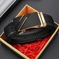 Premium Leather Men's Belt with Metal Alloy Automatic Buckle - Durable, Flexible, and Stylish Waist Belt for Formal and Casual Wear - Luxury Design with Adjustable Strap for Comfortable Fit - Versatile Accessory for Sophisticated Looks and Everyday Outfits