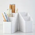 Compact and Durable Desktop Stationery Storage Box for Brush Pens, Markers, and Office Supplies - Easy-to-Clean Multi-functional Organizer with Three Squares Design - Ideal for Small Desks and Workspaces - Versatile Holder for Makeup Brushes, Art Supplies, and Gadgets - Elegant and Space-saving Storage Solution