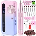 Rechargeable Electric Nail Drill Machine with 35000RPM Motor for Gel Nails - Portable Professional Nail Drill Kit with Adjustable Speed and Direction - Efficient Nail File Manicure Tool for Salon-Quality Results at Home