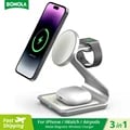 Bonola 3-in-1 Wireless Charging Station with Fast Charging Technology, Magnetic Design, and Safety Features - Compatible with iPhone 17/16/15/13/14/12, Apple Watch, AirPods Pro - Sleek and Compact Charger for Multiple Apple Devices