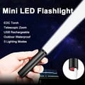 Compact Mini Telescopic Zoom Flashlight with 3 Light Modes, USB Rechargeable, Waterproof and Durable for Outdoor Activities - Powerful Illumination for Camping, Hiking, Emergencies