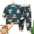 Cozy Warmth Kids' Pajama Sets with Plus Velvets Lining, Fashionable Prints, 2-Piece Set for Boys and Girls Aged 1-14 Years, Durable Construction for Long-Lasting Comfort, Wide Size Range for Growing Kids, Autumn and Winter Sleepwear Collection