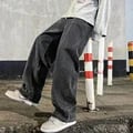 Men's Korean Style Streetwear Loose Wide Leg Jeans in Black and Light Blue - Premium Quality Denim, Comfortable Fit, Versatile Wardrobe Staple, Statement Piece for Casual Outings and Social Events