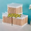 500-Pack Double-Ended Bamboo Cotton Swabs for Makeup Application, Ear Cleaning, and Personal Care - Eco-Friendly, Antimicrobial, Hypoallergenic, Unscented - Gentle and Safe for Sensitive Skin - Precision Tips for Flawless Results - Long-Lasting Supply for Daily Use