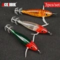 3pcs Luminous Squid Trolling Lures with Sharp Shrimp Hooks - High-Quality Saltwater Squid Shrimp Lure Set for Squid Jigging and Cuttlefish Bait - Durable Construction, Effective Squid Bait, Versatile Usage - Glow-in-the-Dark Squid Jigs for Successful Fishing Trips