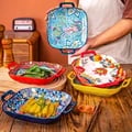 Bohemian Style 9-Inch Salad Plate with Double Ear Ceramic Pasta Dish - Elegant and Durable Serving Bowl for Salads, Pastas, and More - High-Quality Ceramic Material, Oven and Microwave Safe - Generous Size and Double Ear Handles for Easy Carrying and Serving - Versatile and Stylish Tableware Addition