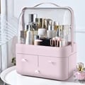Dust-Proof Multi-Functional Makeup Organizer with Drawer for Skincare, Makeup, and Beauty Essentials - Compact, Space-Saving, High-Quality Plastic Storage Box Shelf - Transparent Design, Easy to Clean and Maintain - Perfect for Bathroom, Vanity, Dresser - Protects from Dust and Contaminants