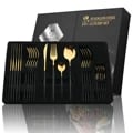 Elegant Black and Gold 24-Piece Stainless Steel Cutlery Set - Premium Quality Flatware for Everyday Meals, Parties, and Special Occasions - Ergonomic Design with Comfort Grip - Rust-Resistant and Easy to Clean - Perfect Gift Idea for Housewarmings, Weddings, Birthdays